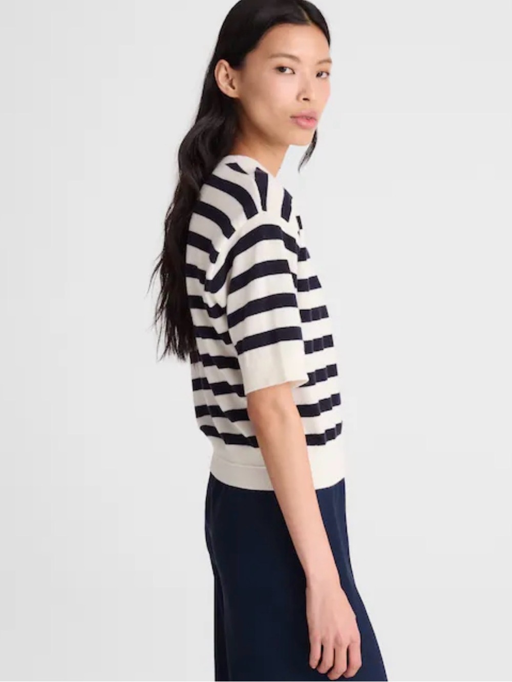 Madewell Navy and White Striped Short-Sleeve Crew Sweater